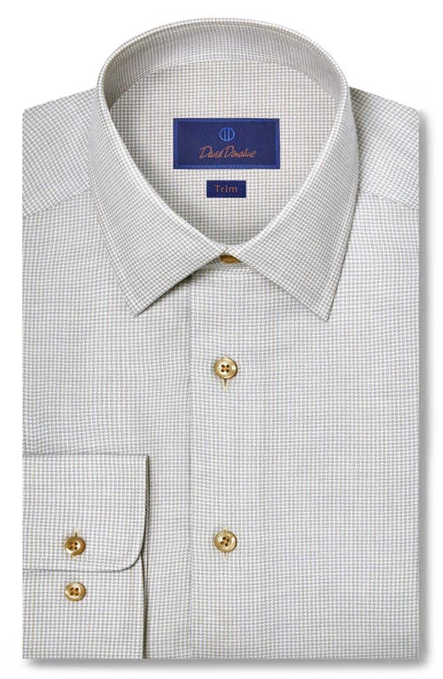 David Donahue Trim Fit Tan Microcheck Cotton & Cashmere Dobby Dress Shirt In Neutral