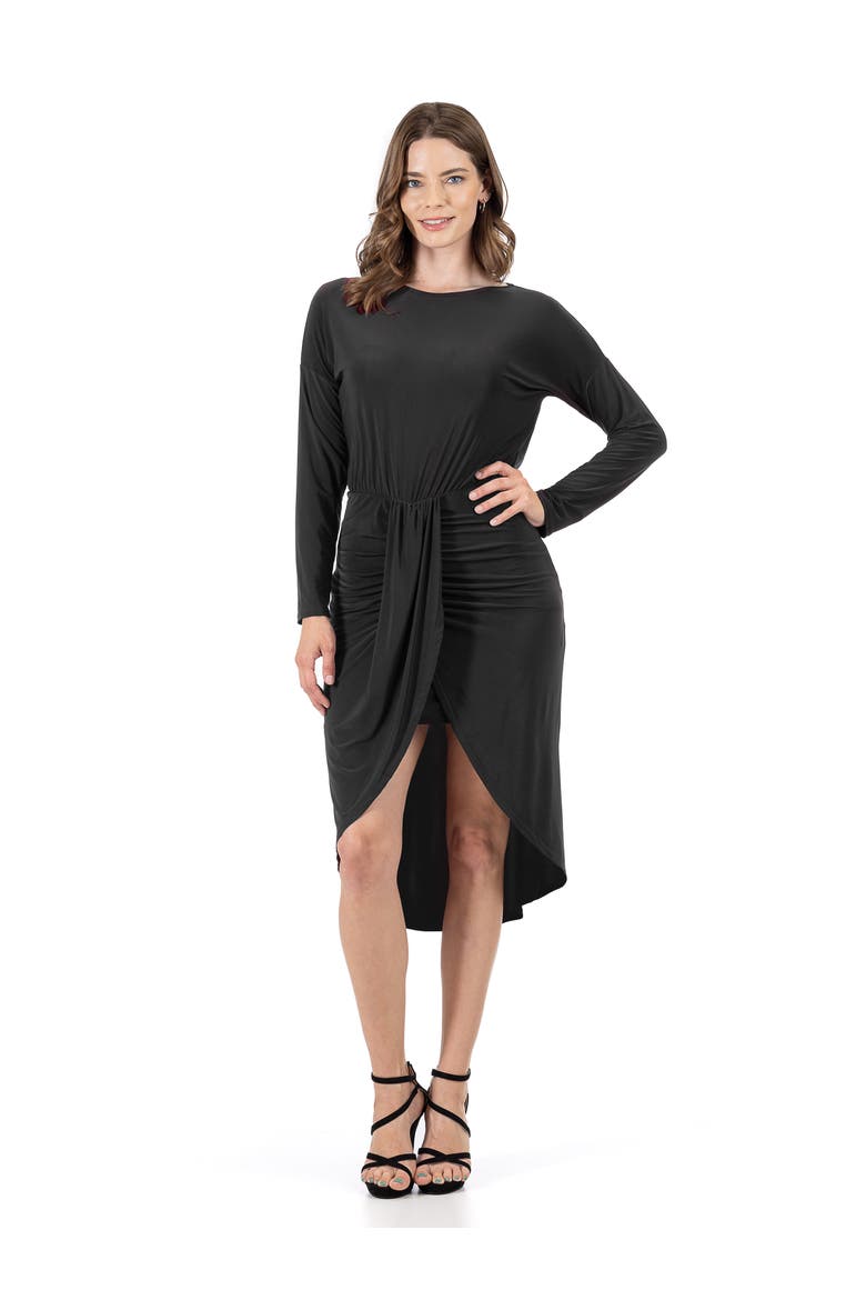 Long Sleeve Dressy Tulip Skirt Knee Length Dress, Main, color, Black