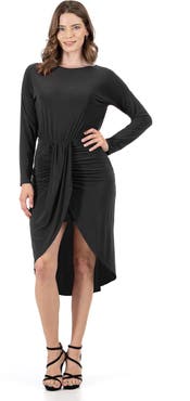 24seven Comfort Apparel Long Sleeve Dressy Tulip Skirt Knee Length Dress