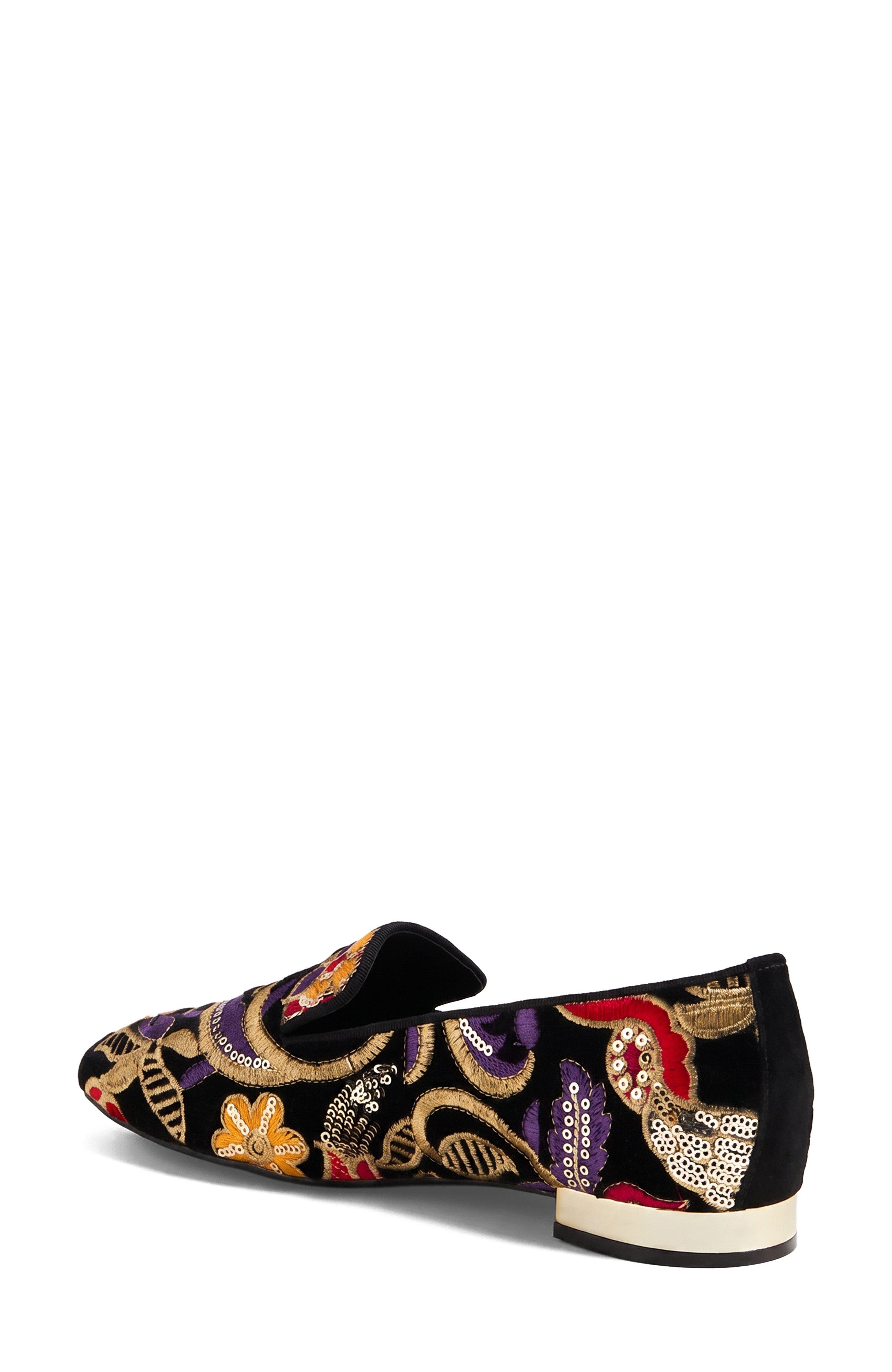 Faires Embroidered Loafer, Alternate, color, Black Embroidery Velvet