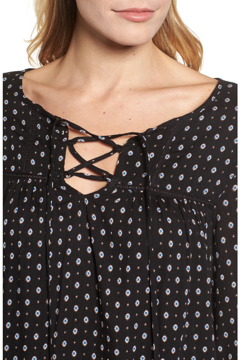 Floral Print High/Low Peasant Blouse, Alternate, color, BLACK COMBO