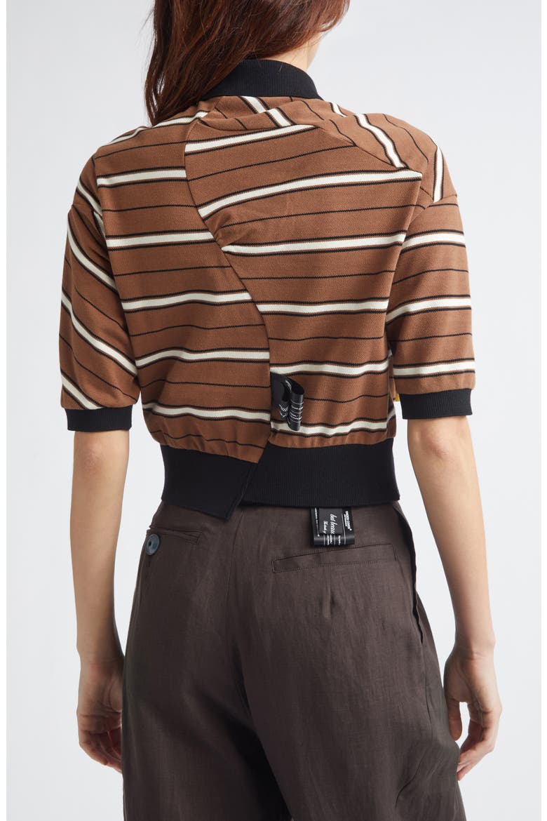 Stripe Crop Cotton Piqué Polo, Alternate, color, BROWN BORDER