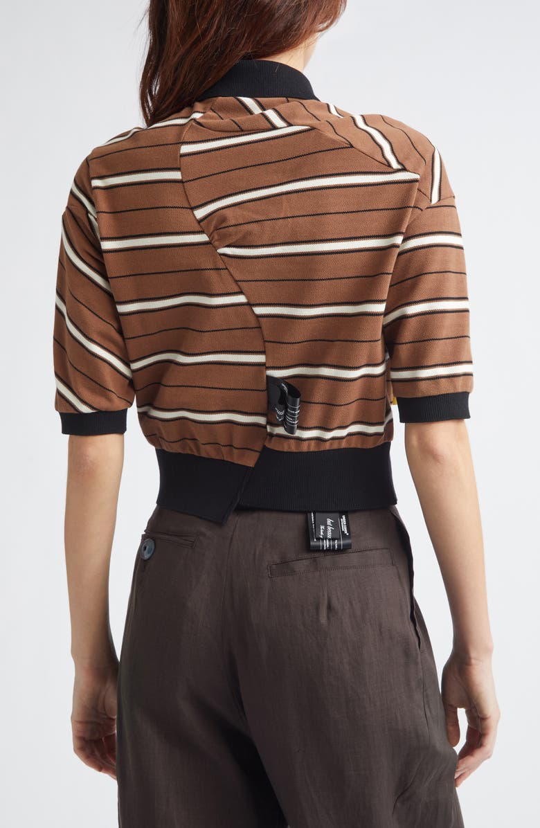 Undercover Stripe Crop Cotton Piqué Polo, Alternate, color, Brown Border