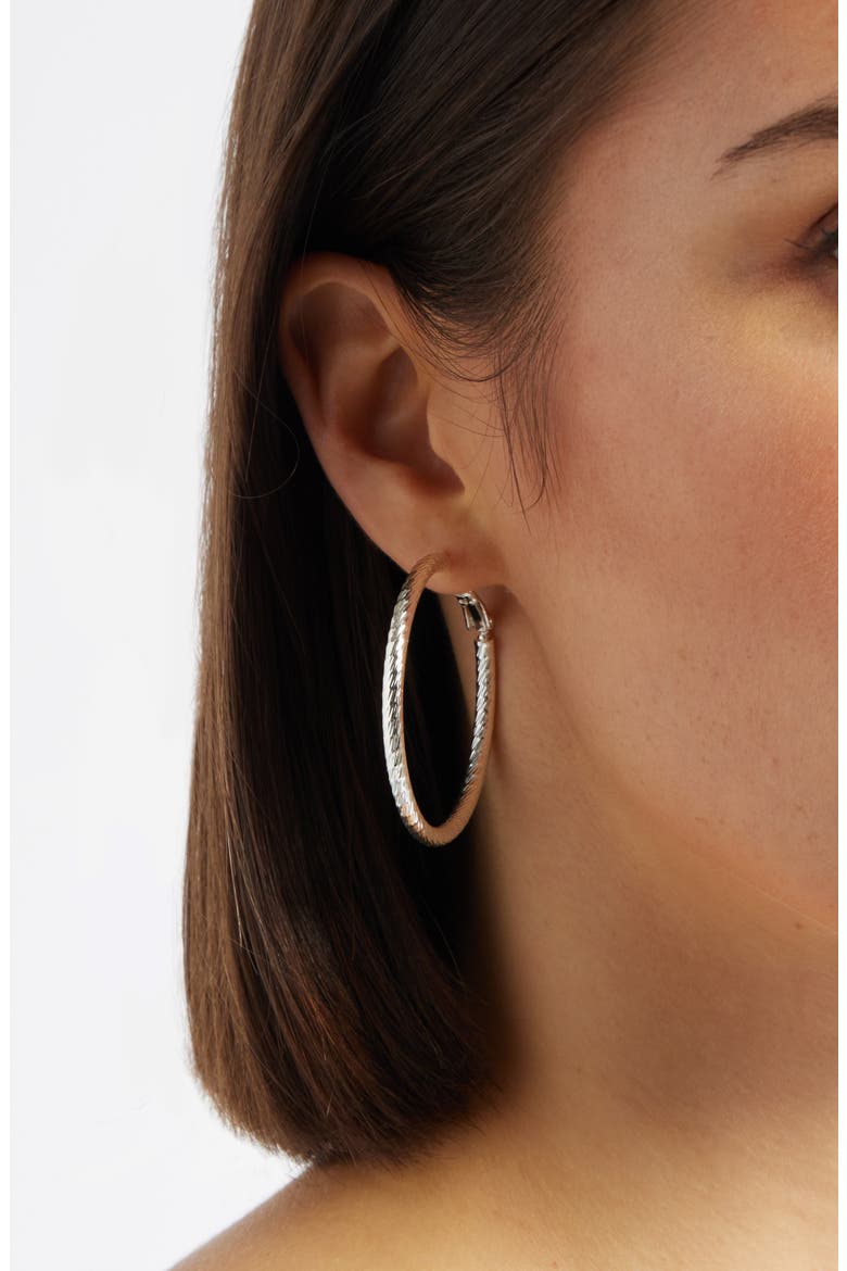 Faceted Tube Hoop Earrings, Alternate, color, SILVER