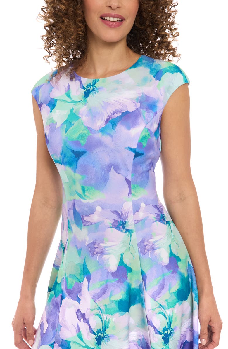 London Times Floral Cap Sleeve Fit & Flare Dress, Alternate, color, 