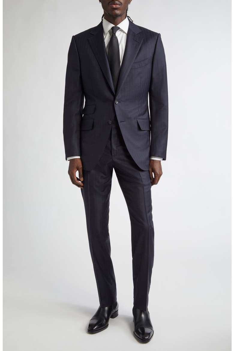O'Connor Herringbone Stripe Wool & Silk Suit, Main, color, NAVY