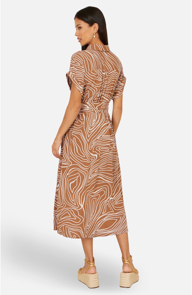 Yumi Abstract Swirl Print Relaxed Midi Dress, Alternate, color, Brown