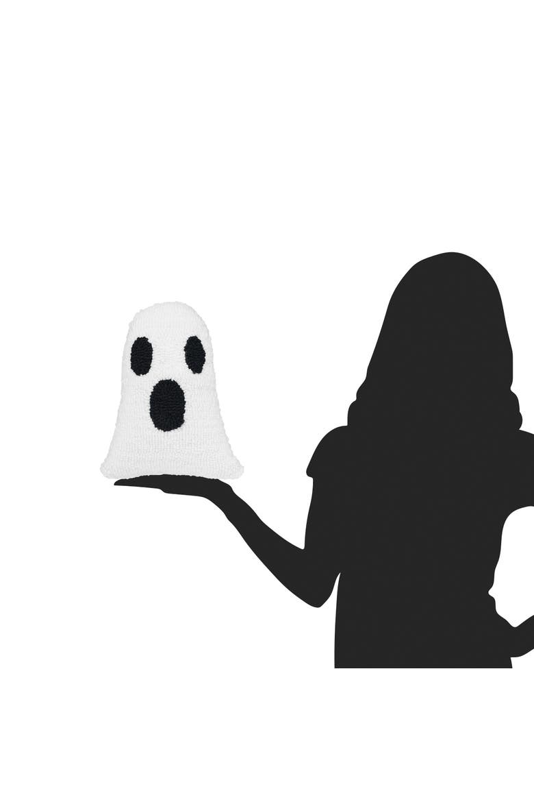 Ghost Shaped Halloween Hooked Small/Petite Accent Pillow, 8" x 10", Alternate, color, White