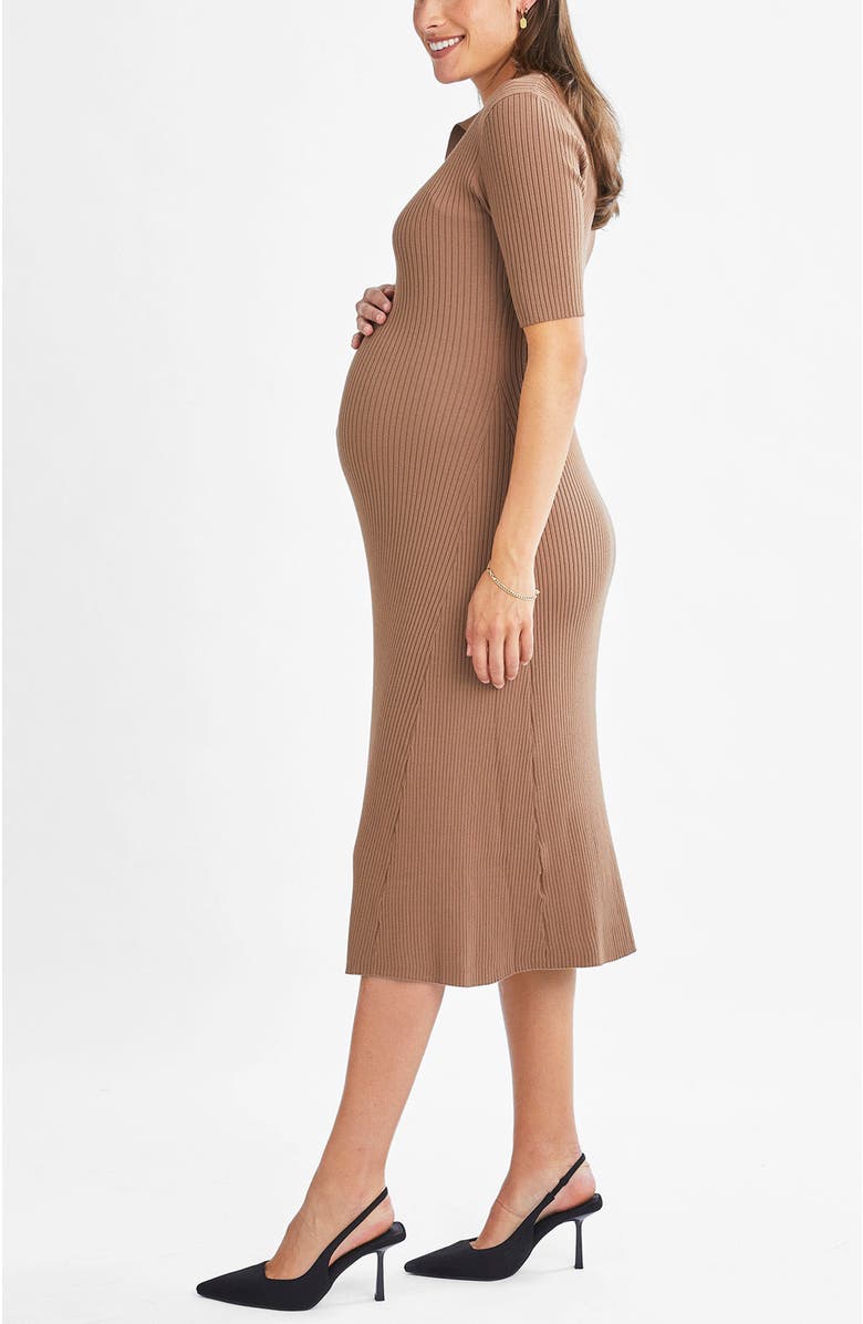 Angel Maternity Elegance Knit Maternity Midi Dress, Alternate, color, Taupe