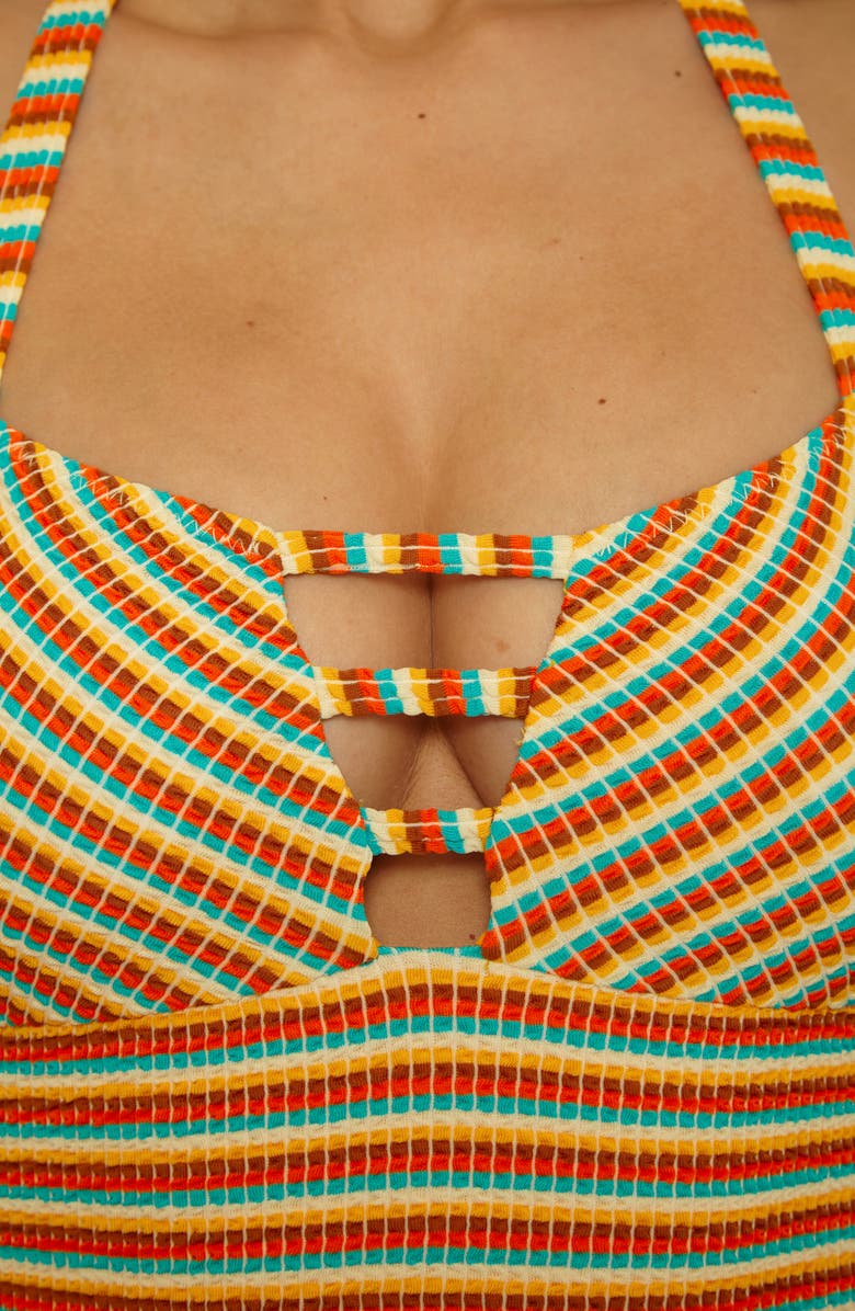 Lucky Brand Ocean Wave Stripe Seersucker One-Piece Swimsuit, Alternate, color, Red Multi