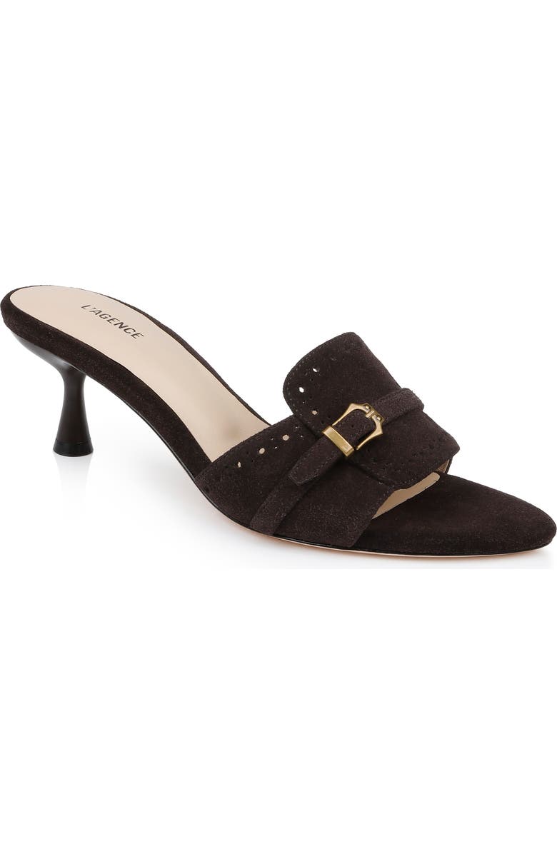 L'AGENCE Lina Slide Sandal, Main, color, Dark Brown Suede