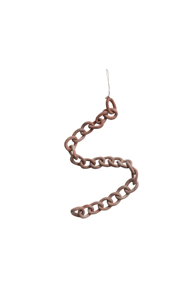 Storied Home Long Handmade Terra-cotta Chain Decor, Distressed Finish, Main, color, Orange