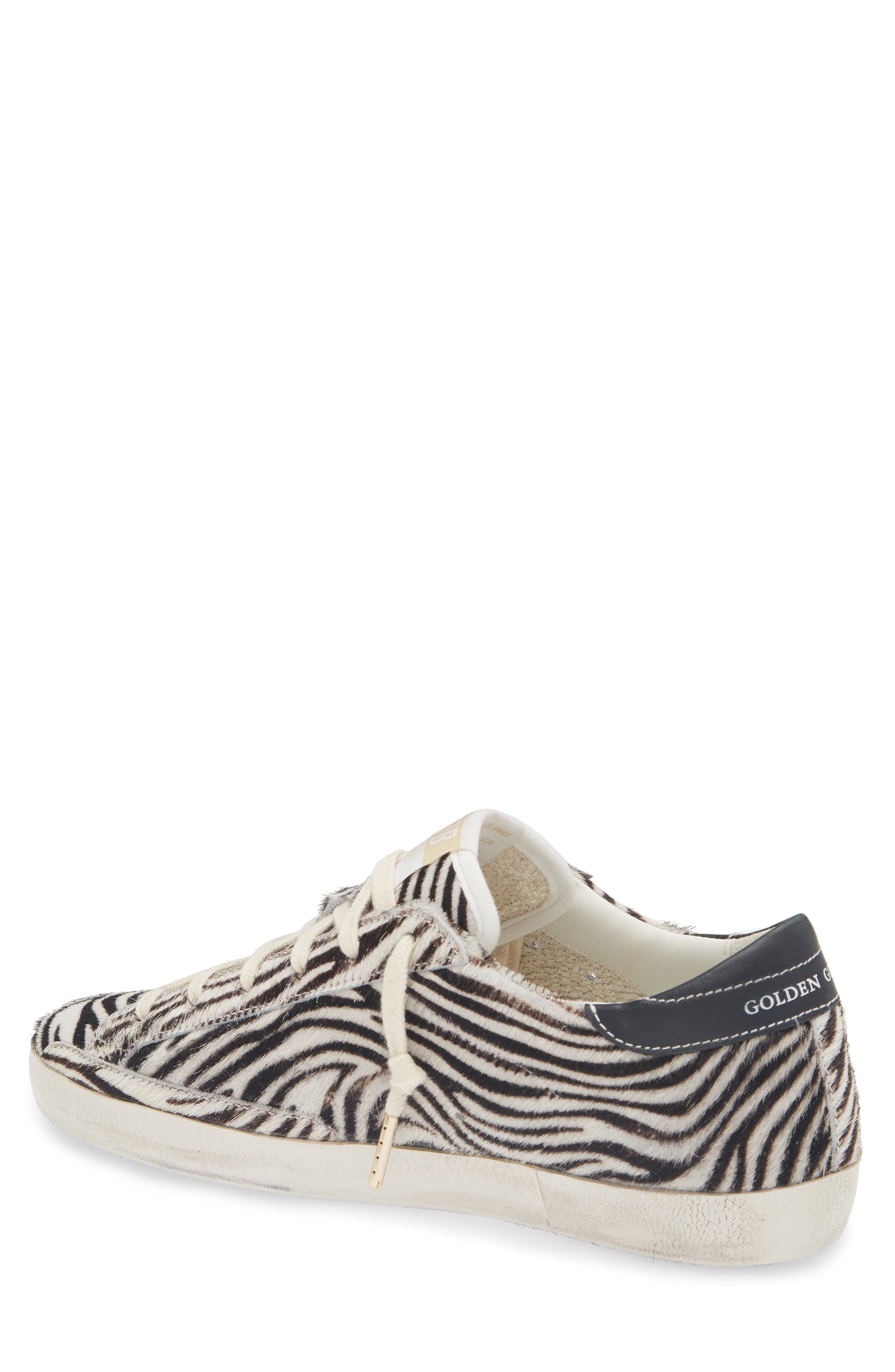 Golden Goose Super-Star Zebra Print Genuine Calf Hair Low Top Sneaker, Alternate, color, White/ Black/ Platinum