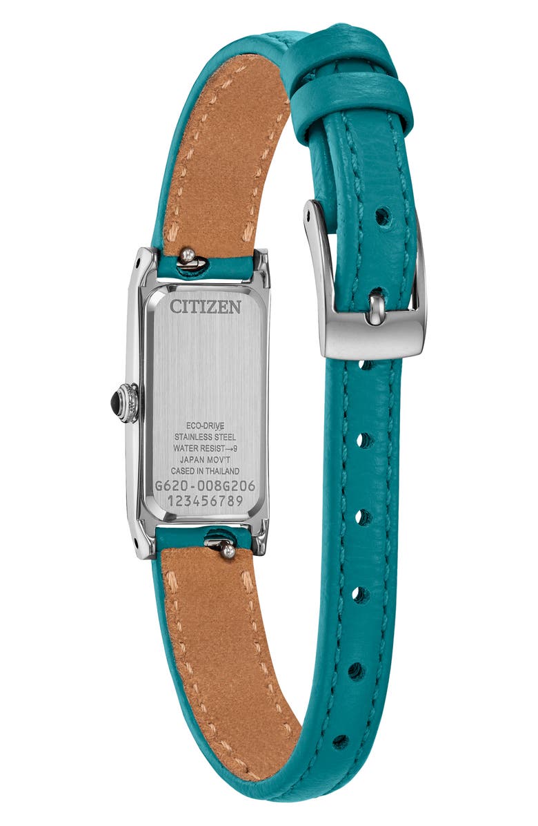 Citizen Fio Tank Aquamarine Leather Strap Watch, 14.3mm x 30.7mm, Alternate, color,