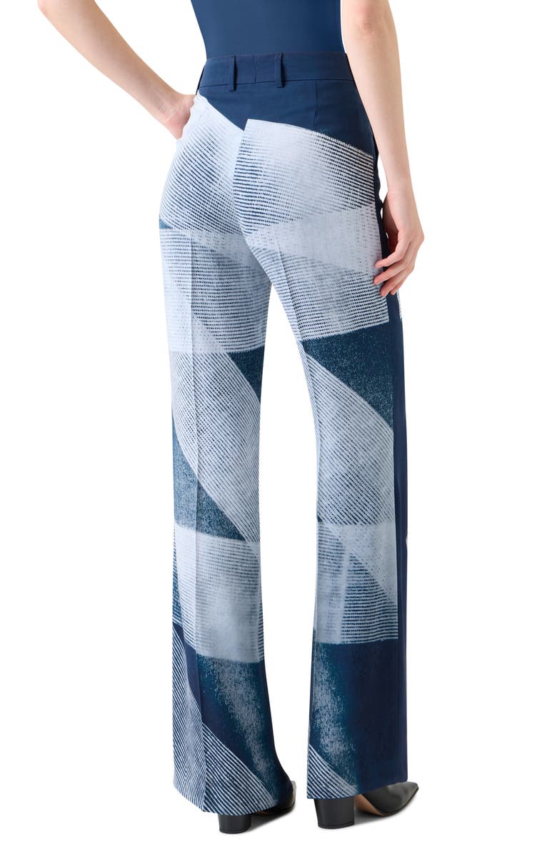 Akris Zigzag Print Silk Crepe Pants, Alternate, color, Denim-Ecru