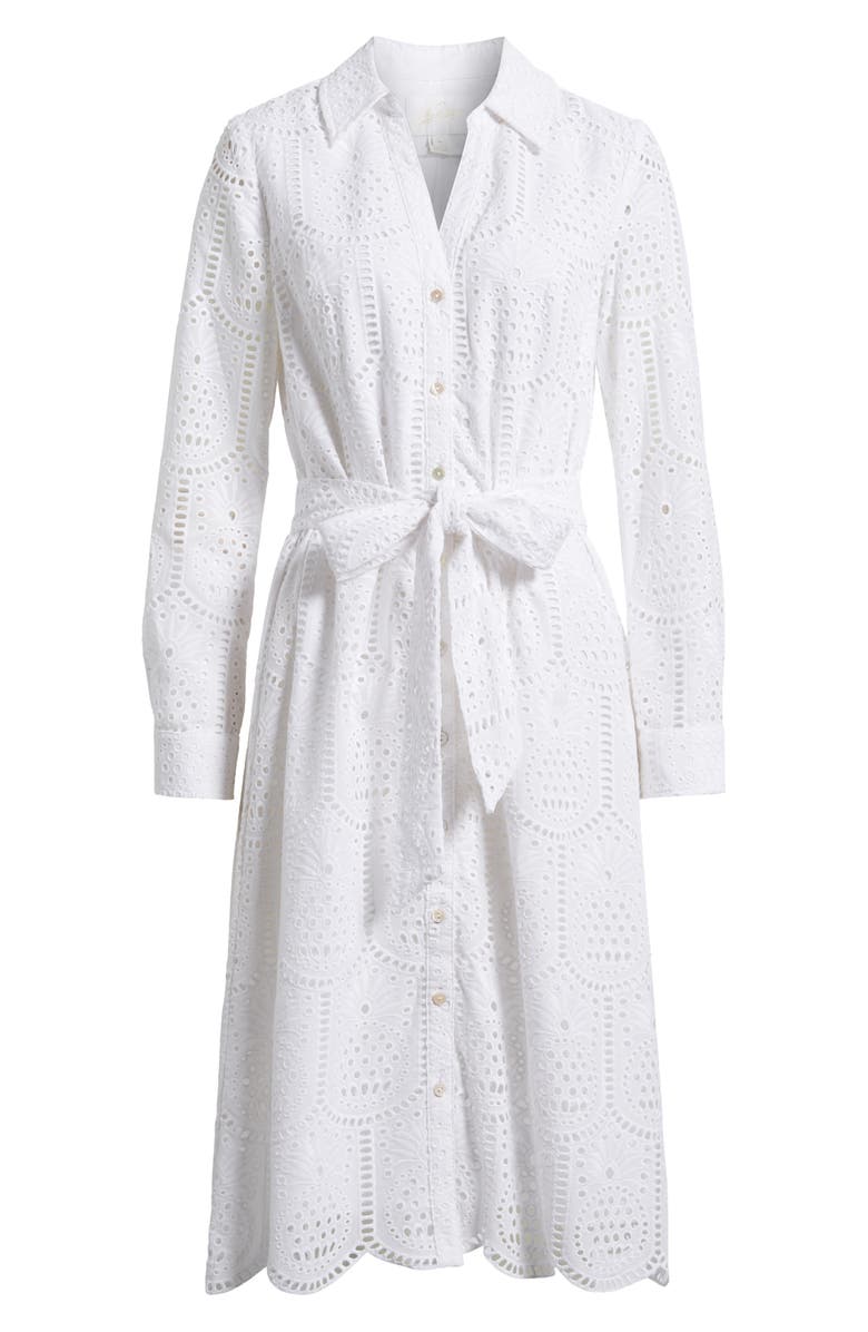 Lilly Pulitzer<sup>®</sup> Eira Eyelet Long Sleeve Belted Midi Shirtdress, Alternate, color, Resort White Pineapple Tile