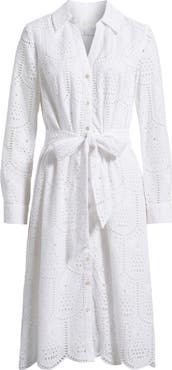 Lilly Pulitzer® Eira Eyelet Long Sleeve Belted Midi Shirtdress