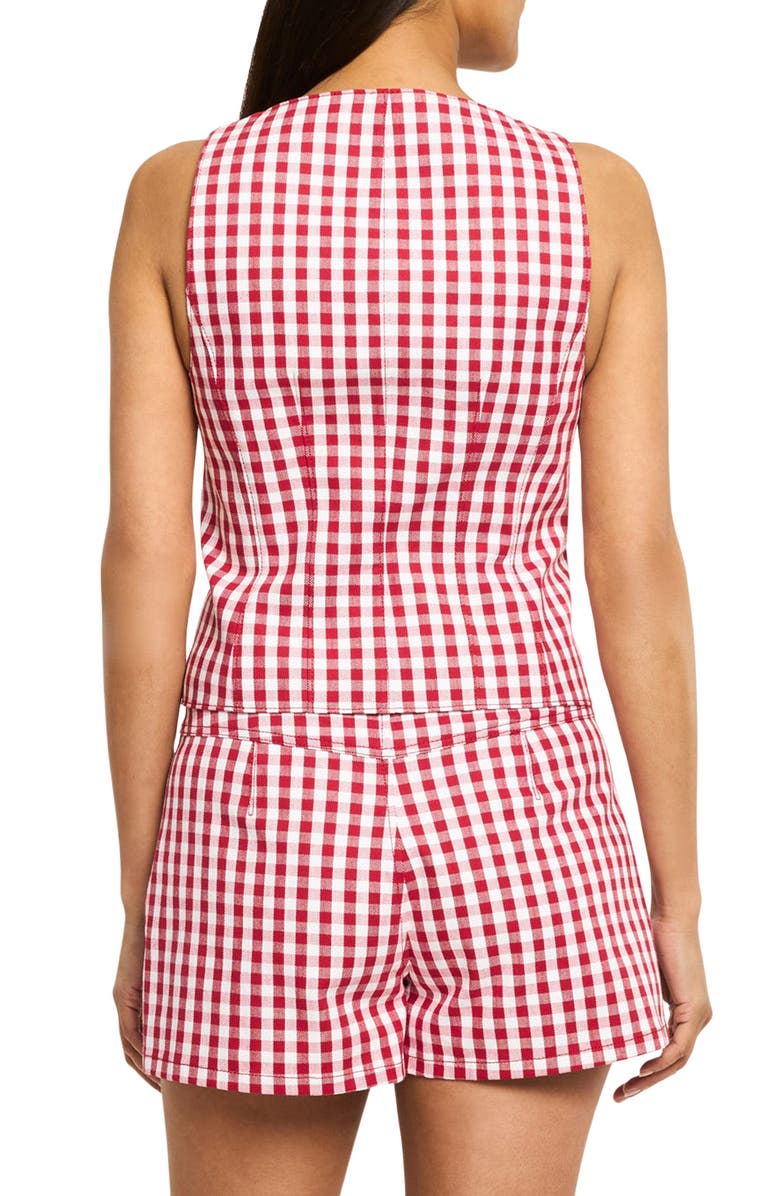 Cinq à Sept Lovina Mini Gingham Stretch Cotton Top, Alternate, color, Chili Pepper/ White