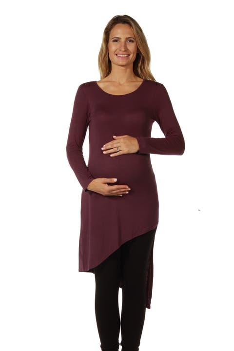 Long Sleeve Knee Length Asymmetrical Maternity Tunic Top