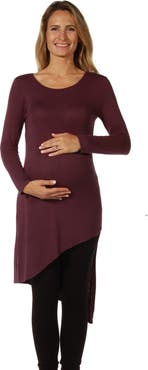 24seven Comfort Apparel Long Sleeve Knee Length Asymmetrical Maternity Tunic Top