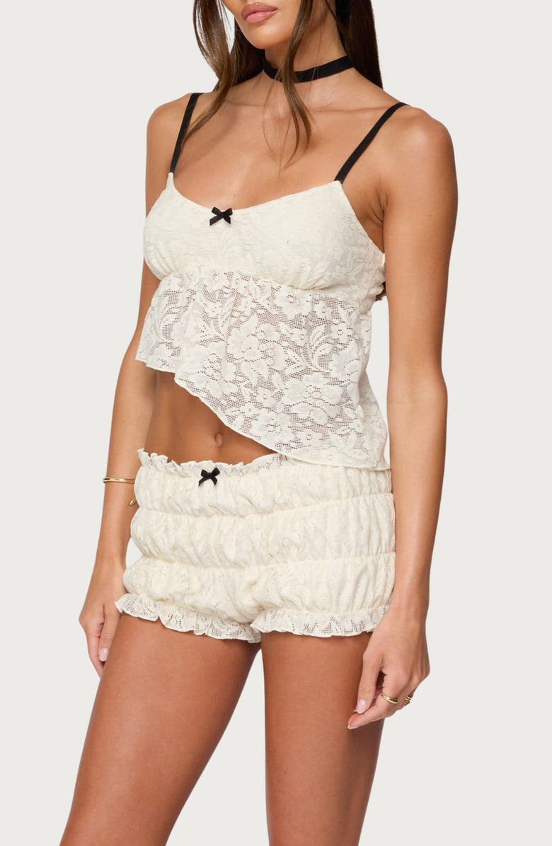 EDIKTED Este Textured Lace Asymmetric Hem Top, Alternate, color, Cream