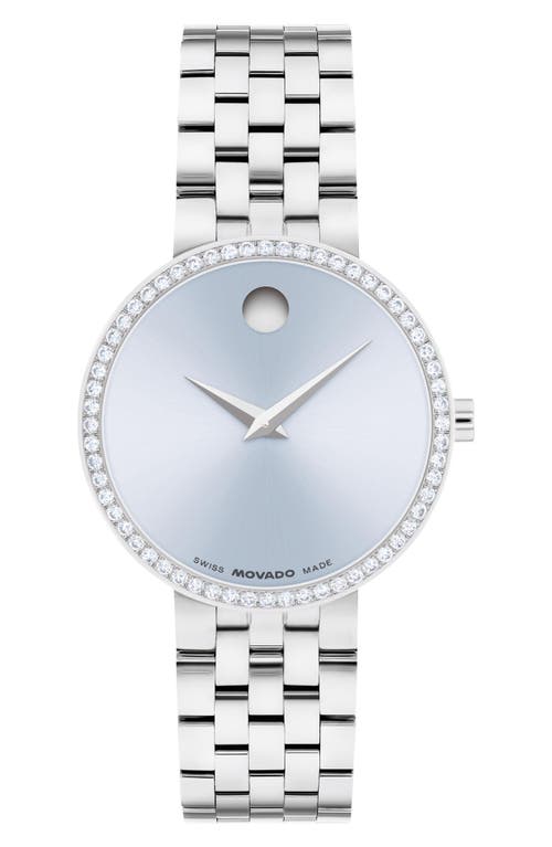 Movado Women's Museum Classic Lab Grown Diamond Swiss Quartz Stainless-steel Watch, 29.5mm In Blue