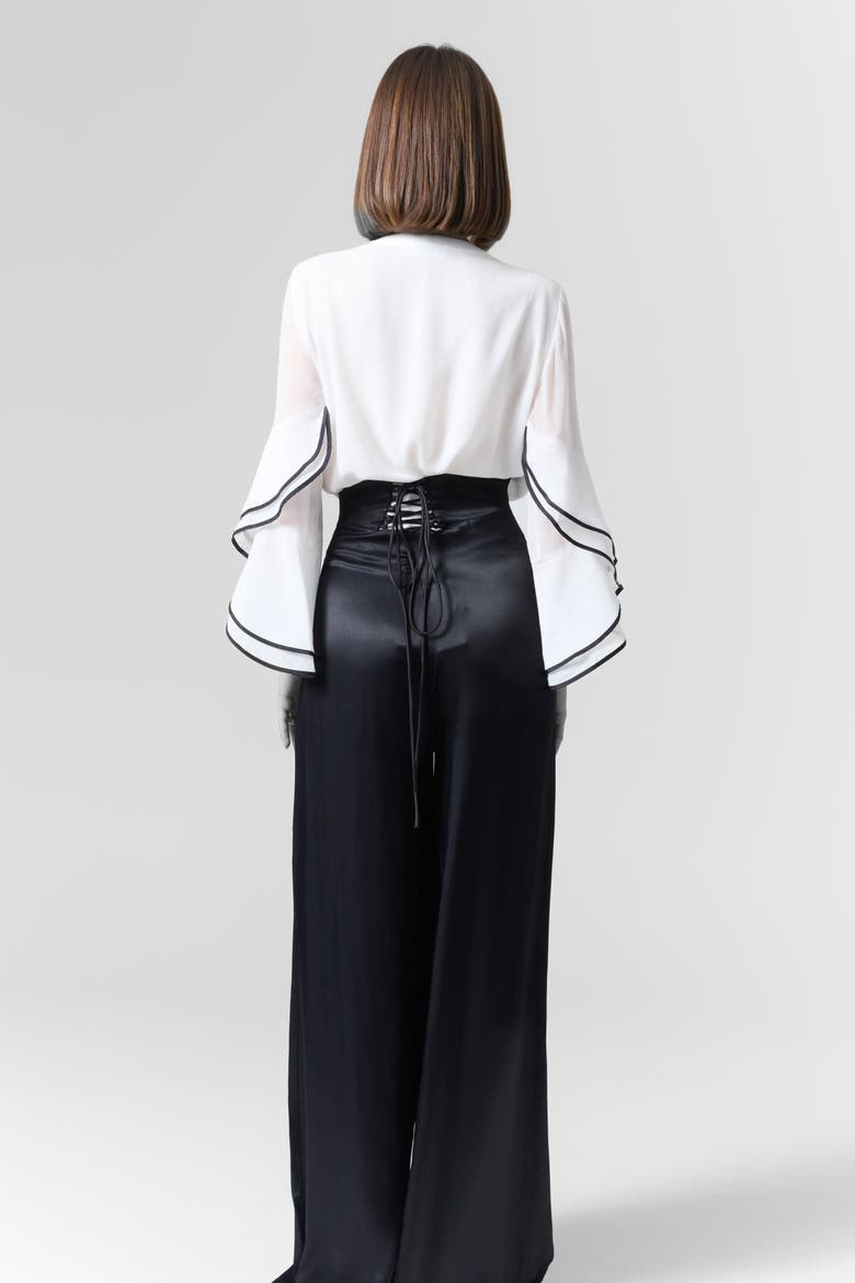 Ruffles Blouse & Pants Set, Alternate, color, White Black
