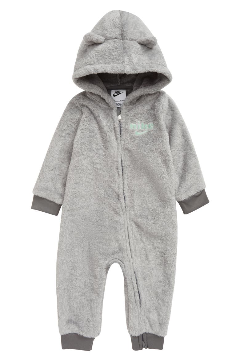 Hooded Fleece Romper, Main, color, SMOKE GREY