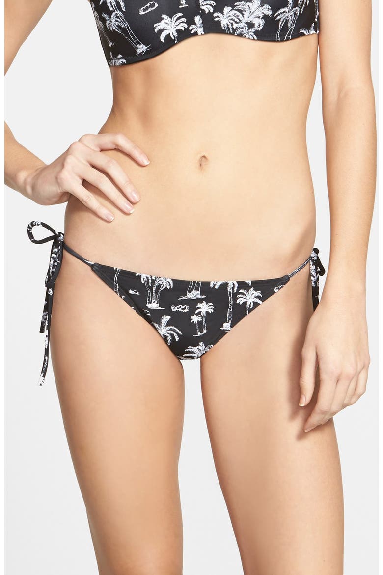 'Palm Reader' Side Tie Bikini Bottoms, Alternate, color, BLACK
