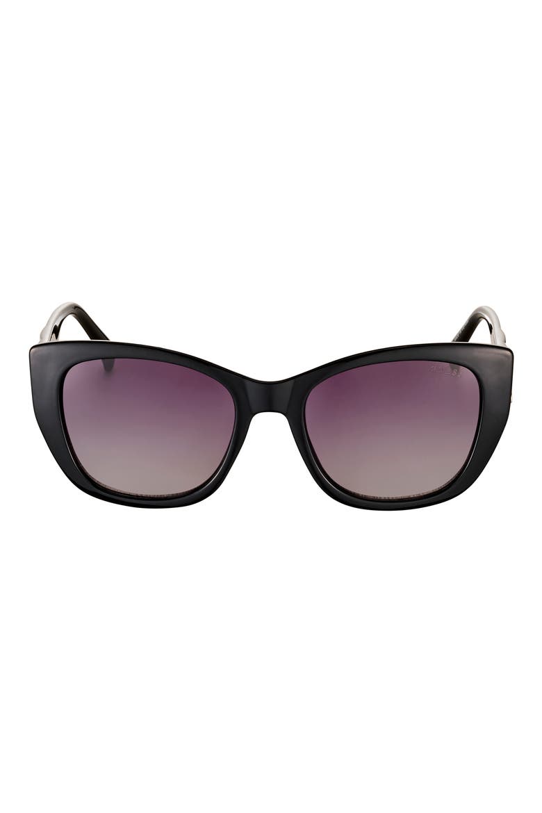 54mm Gradient Round Sunglasses, Main, color, SHINY BLACK / GRADIENT SMOKE