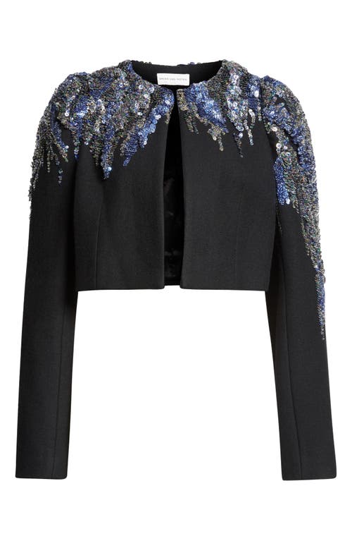 Dries Van Noten Sequined Cropped Wool-blend Jacket In Black