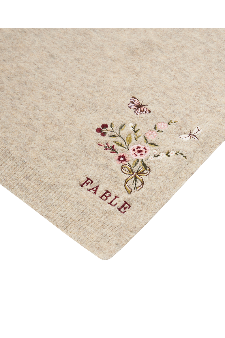 Eve Floral Embroidered Knitted Scarf, Alternate, color, Oat