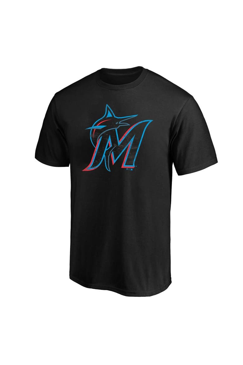 Men's Profile  Black Miami Marlins Big & Tall Distressed Logo T-Shirt, Alternate, color, Black