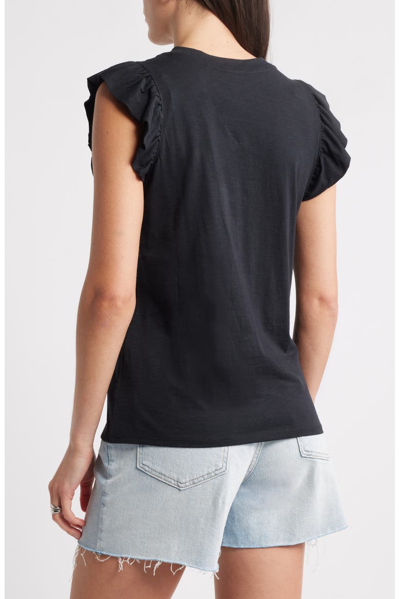 Ruffle Sleeveless Pima Cotton Top, Alternate, color, BLACK