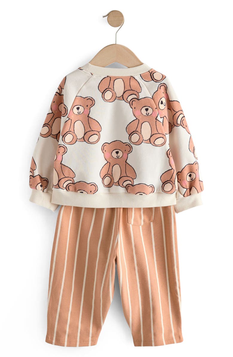 NEXT Kids' Bear Sweatshirt & Striped Sweatpants Set, Alternate, color, Neutral