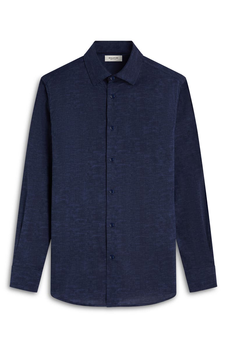 Bugatchi Julian Shaped Fit Textured Stretch Cotton Button-Up Shirt, Alternate, color, Navy