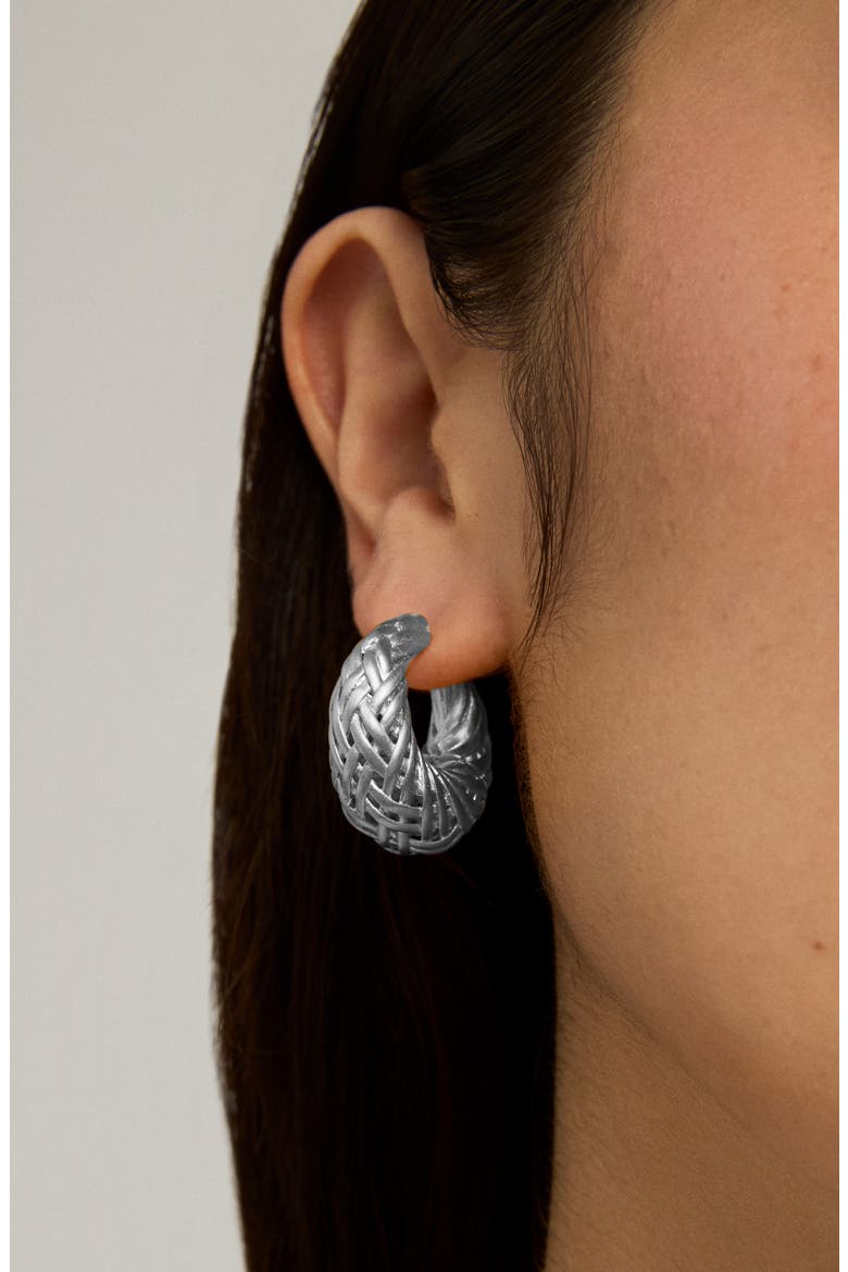 Cinta Woven Hoop Earrings, Alternate, color, SILVER