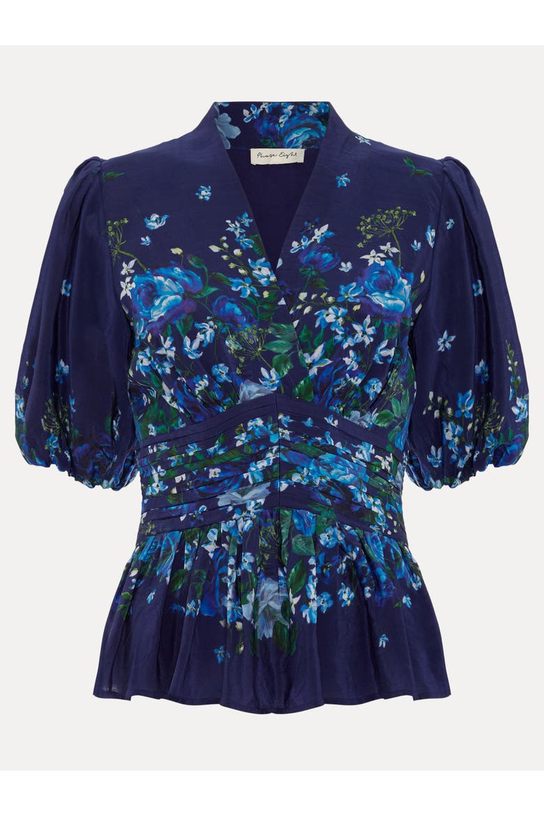 Safa Puff Sleeve Floral Blouse, Alternate, color, Navy