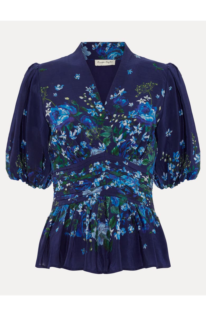 Phase Eight Safa Puff Sleeve Floral Blouse, Alternate, color, Navy