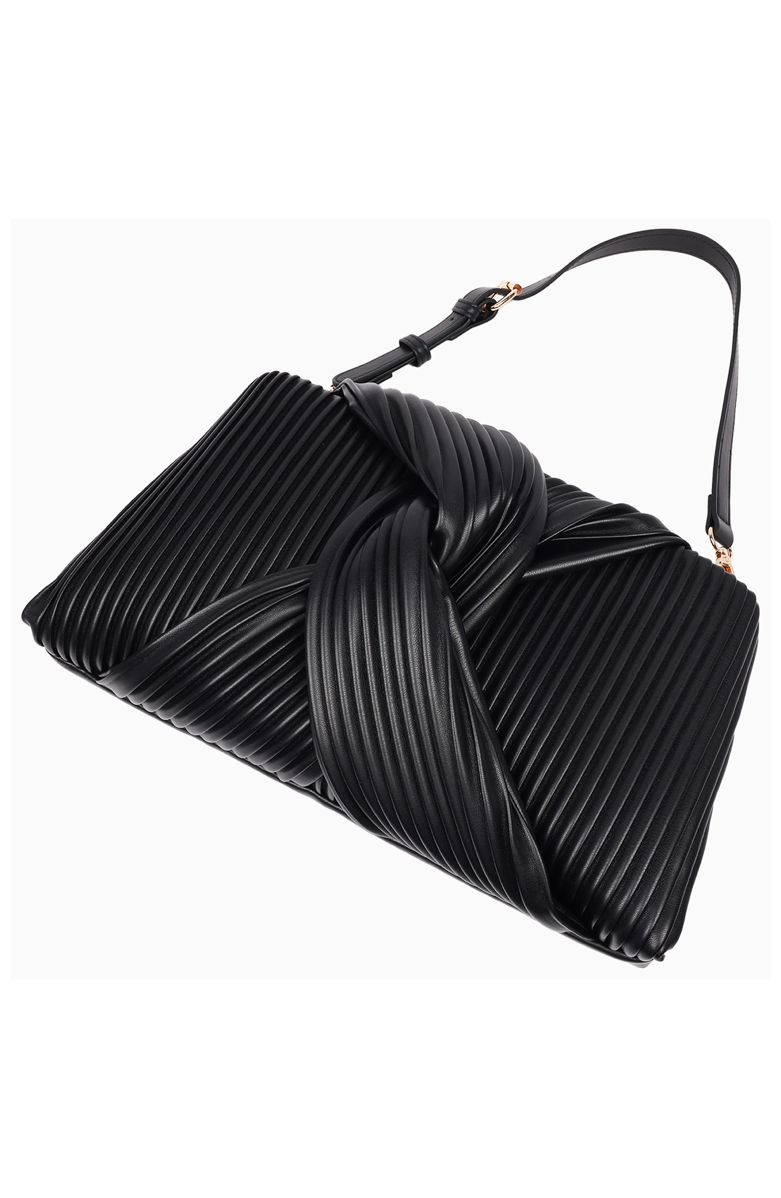 Pleated Knot Clutch, Alternate, color, BLACK