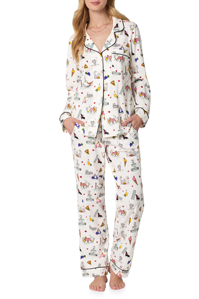 Print Stretch Organic Cotton Pajamas, Alternate, color, PUPPY PIAZZA