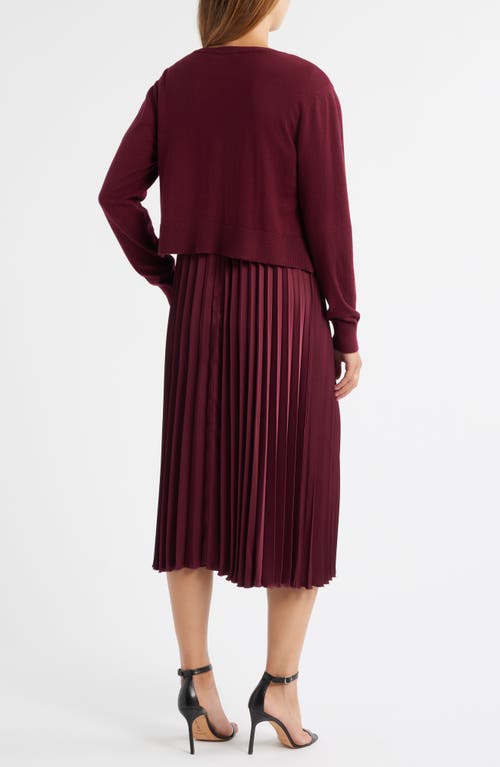 Sam Edelman Pleated Slipdress And Sweater Set In Burgundy