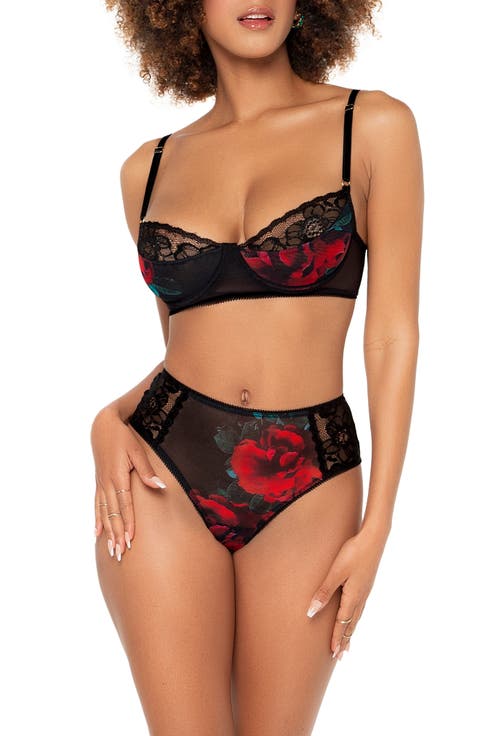 Floral Lace Trim Underwire Bra & Panties Set