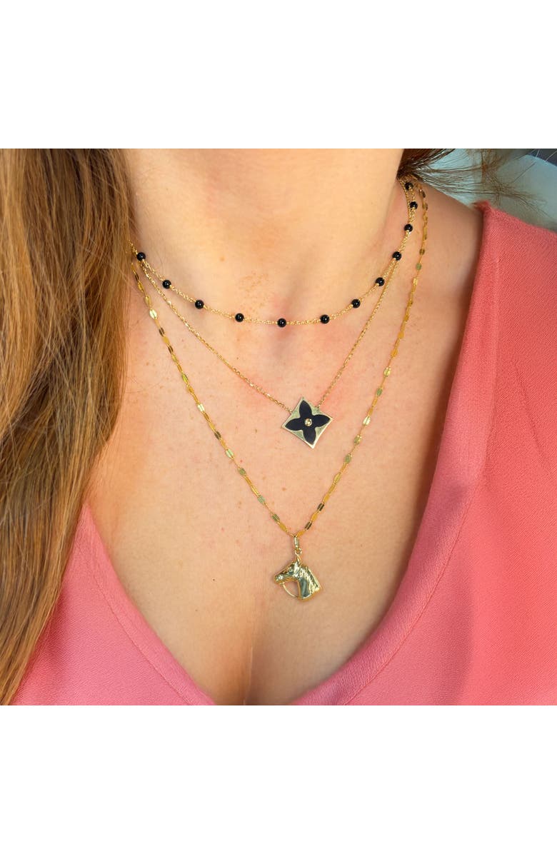 The Lovery Fine Jewelry Onyx Luxe Flower Necklace, Alternate, color, Onyx