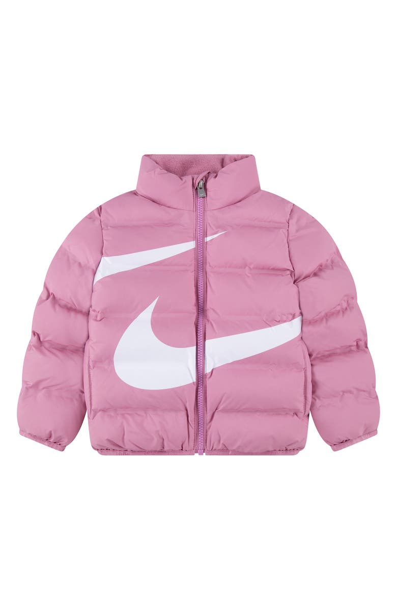 Nike Kids' Wrap Swoosh Debossed Quilted Puffer Jacket, Main, color, Magic Flamingo