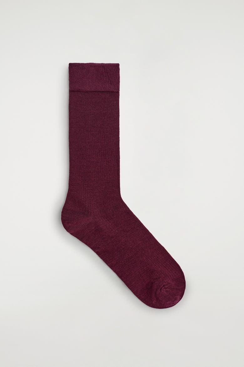 Fine Wool Socks, Main, color, BURGUNDY