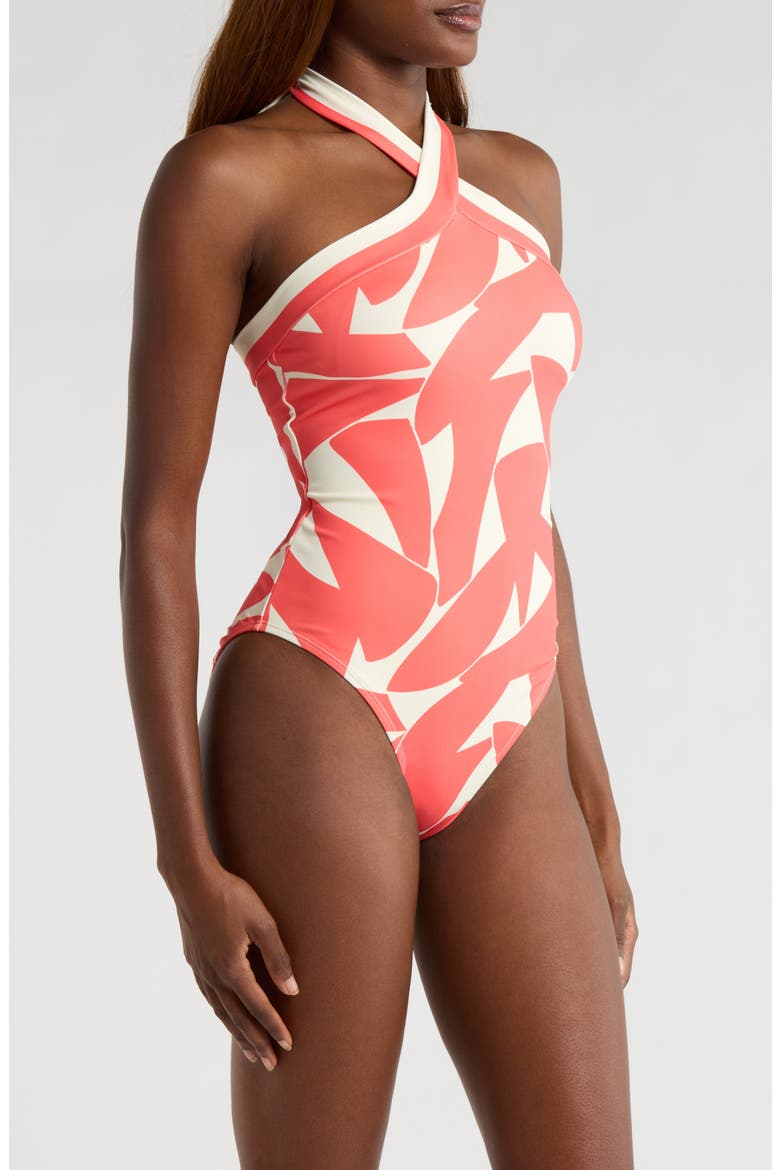 Halter One-Piece Swimsuit, Alternate, color, CORAL GEO