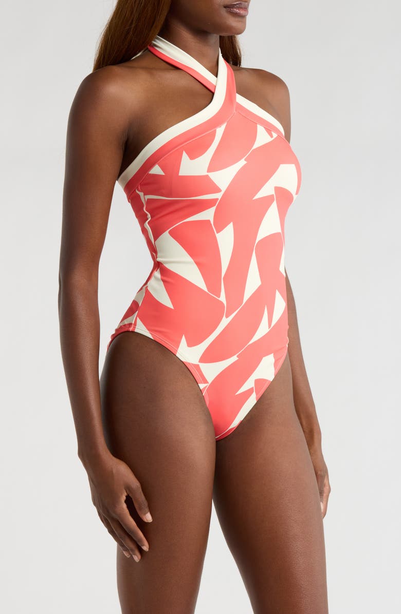 Hutch Halter One-Piece Swimsuit, Alternate, color, Coral Geo