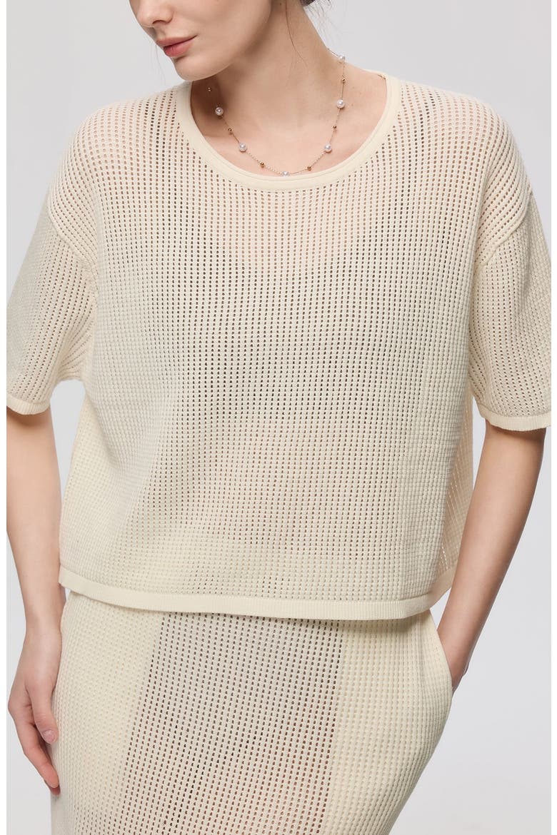 Marina Crochet Tee, Alternate, color, Creamy White