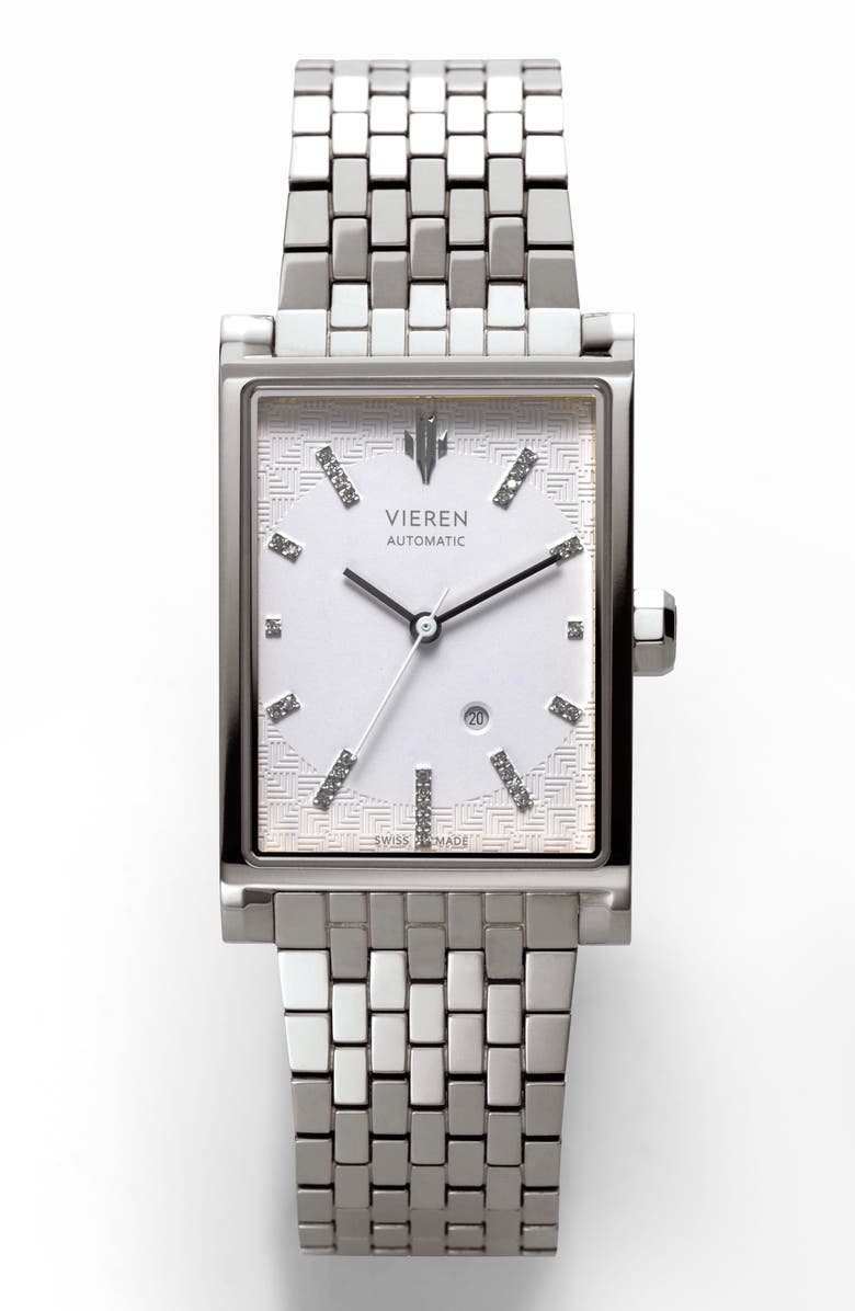VIEREN White Diamond Swiss Automatic Watch, Main, color, White